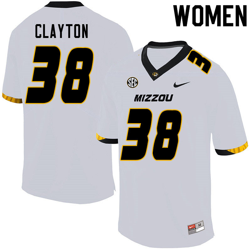 Women #38 Bryson Clayton Missouri Tigers College Football Jerseys Sale-White - Click Image to Close